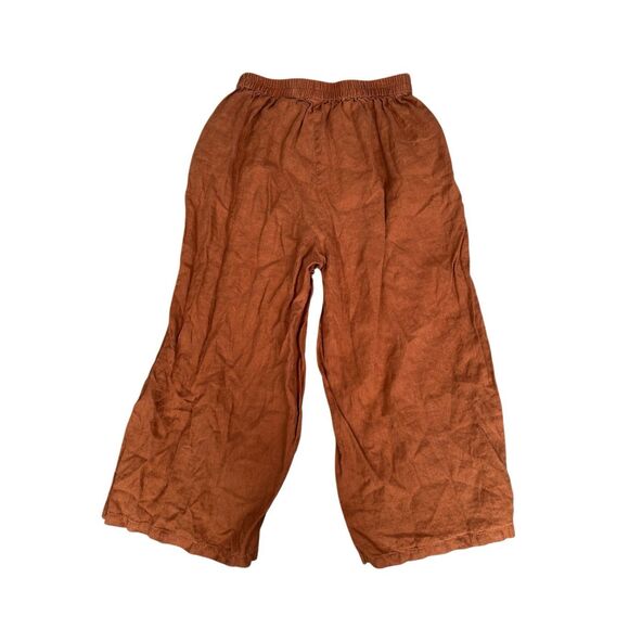 lintico 100% linen wide leg cropped pull on pants burnt orange lagenlook flowy M - Picture 2 of 12